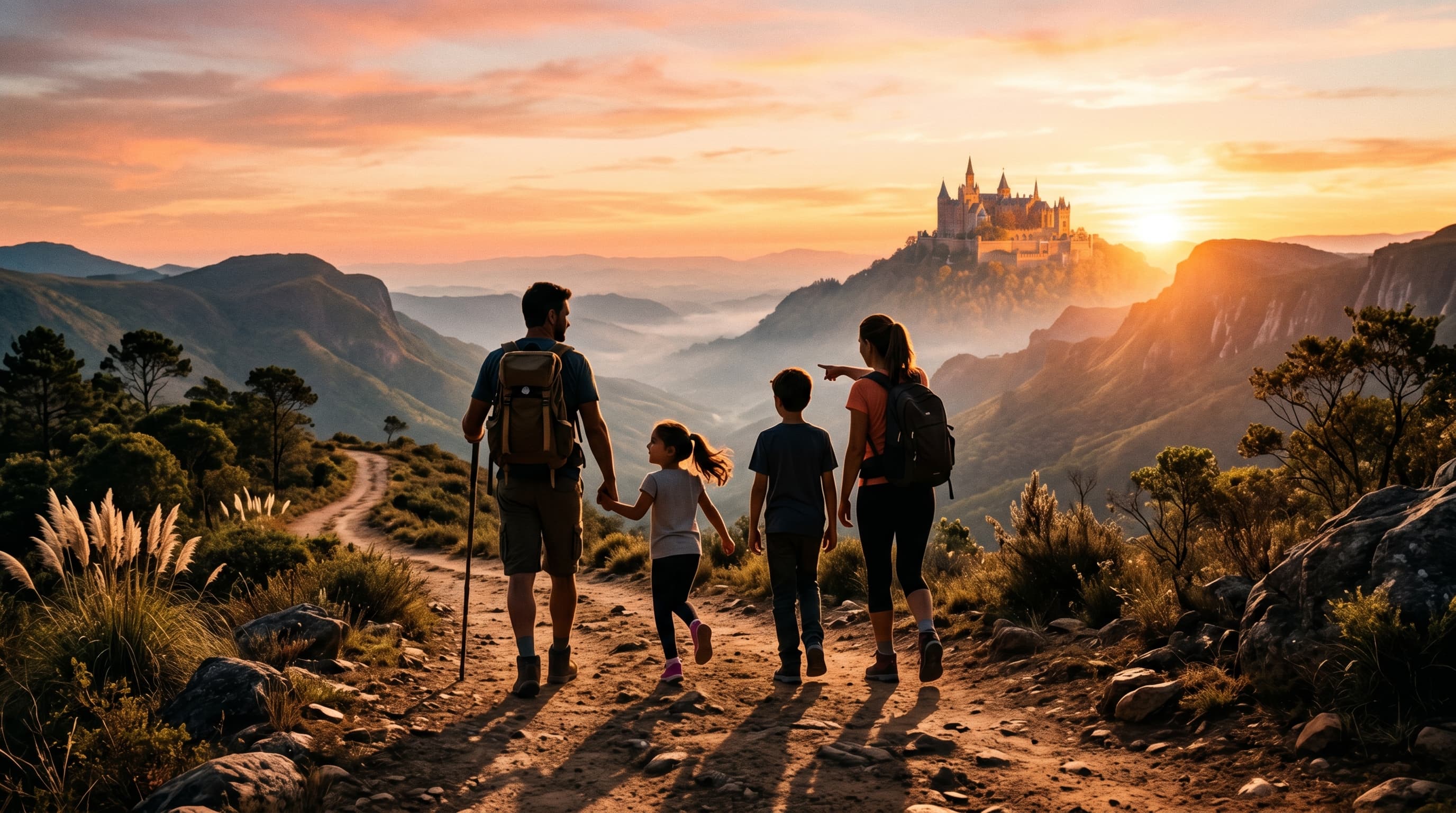 Família a caminho do castelo